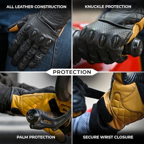 ViaTerra Fuel Retro Motorcycle Gloves | All Leather Touchscreen Compatible Good Grip