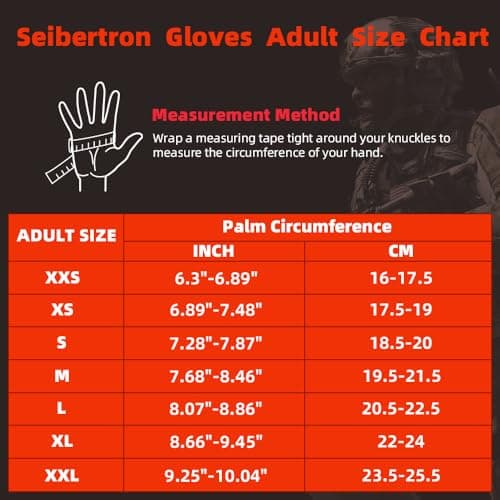 Seibertron Tactical Fingerless Gloves for Men & Women XXS-XXL