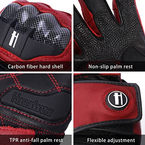 Harssidanzar Powersports Carbon Fiber Knuckle Protection Motorcycle Gloves KM045