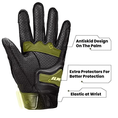ILM Black Perforated Goatskin Motorcycle Gloves DN01 Touchscreen Compatible