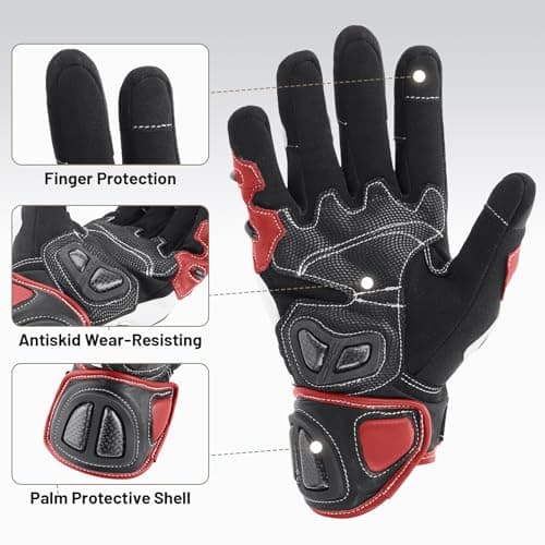Genuine Leather Motorcycle Gloves with Carbon Fiber Touch Screen Protection for Men and Women Racing