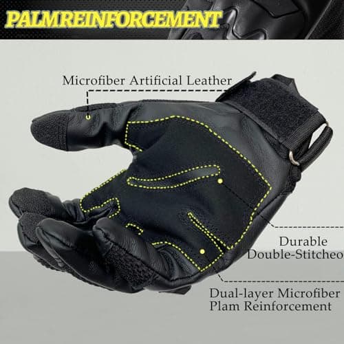 Tactical Motorcycle Gloves for Men with Leather Palm for Hiking & Camping