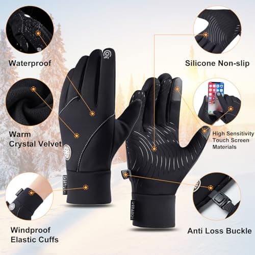 MAPLELILY Winter Gloves - Touch Screen, Waterproof & Warm for Men & Women
