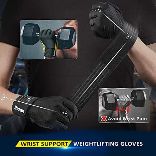 ihuan Full-Finger Workout Gloves for Men: Gym Weight Lifting Gloves for Deadlift