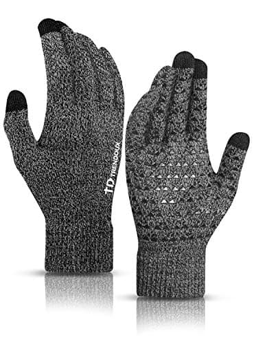 TRENDOUX Winter Gloves for Men & Women - Touch Screen Cold Weather Thermal Knit Gloves — Black Gray