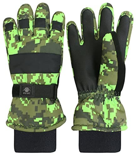 N'Ice Caps Kids' Waterproof Winter Warm Thinsulate Gloves — Neon Green Digital Camo