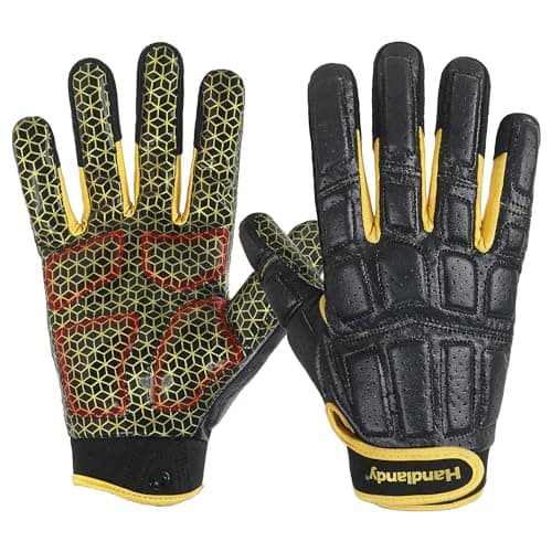 HANDLANDY Men's Hot Pink Stretch Football Gloves - Wide Receiver Grip — Black-padded