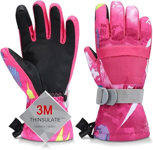 Odtmger Warmest Waterproof & Breathable Ski Gloves, Perfect for Men & Women in Cold Weather — Rose Red