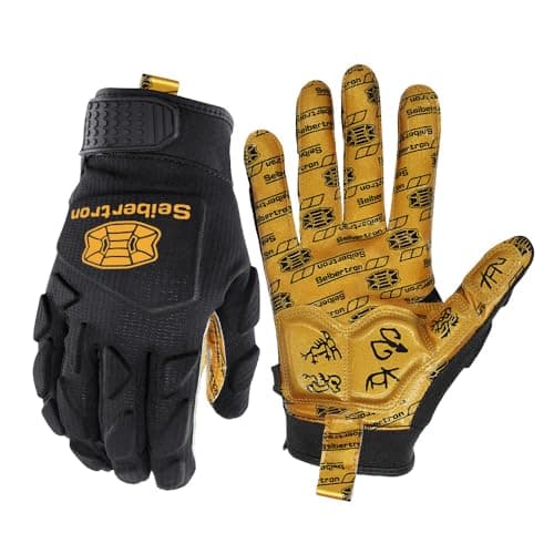 Seibertron Gel-Filled Anti-Impact football gloves for Adults and Youth — TOUCHSCREEN-LINEMAN-BLACK/GOLD