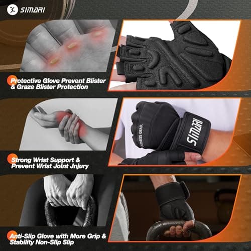 SIMARI Ventilated Workout Gloves with Wrist Support for Men and Women