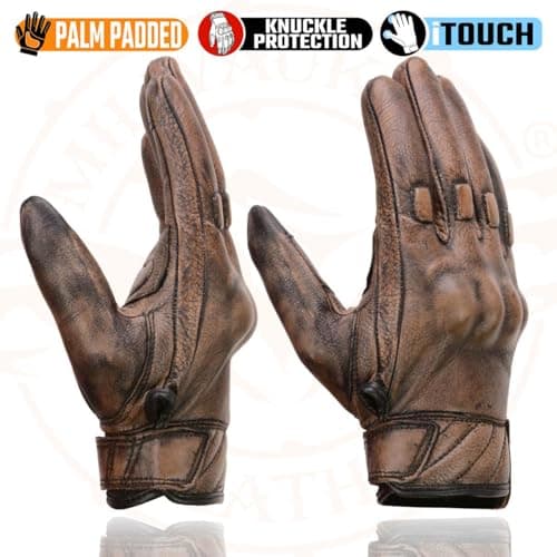 Milwaukee Men's Brown Leather Motorcycle Gloves with Gel Palm Protection