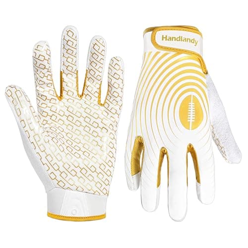 HANDLANDY Men's Hot Pink Stretch Football Gloves - Wide Receiver Grip — White- Adult