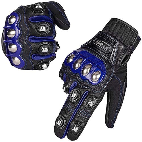 ILM Alloy Steel Touchscreen Motorcycle Racing Glove — (LEATHER) BLUE