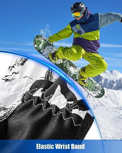TOBEHIGHER Men's 5-Finger Touchscreen Winter Ski Gloves, Waterproof Snowboarding