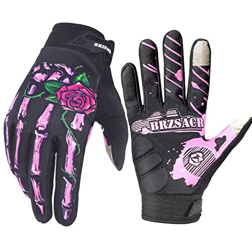 BRZSACR Skeleton Cycling Gloves for Off-Road MTB, Shock Absorption & Touch Screen Compatible — Pink