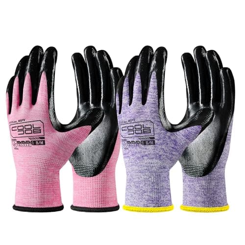 COOLJOB Heavy-Duty Nitrile Gloves with Grip, Oil Resistant, Large, Gray Blue for Men — Pink Purple