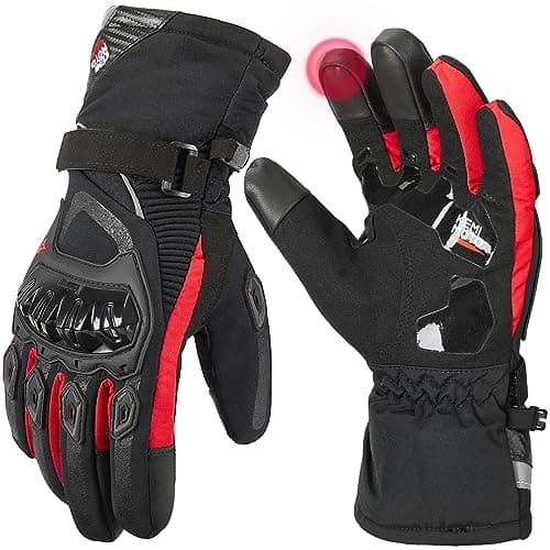 KEMIMOTO Winter Riding Gloves, Rainproof Touchscreen Compatible for ATV, UTV, Snowmobile — Red