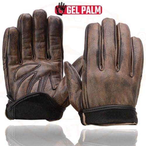 Milwaukee MG7512 Men's Brown Leather Gel Padded Motorcycle Gloves - Large