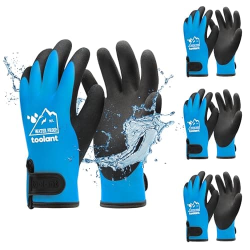 100% Waterproof Gloves for Men and Women, Touchscreen, Thermal Freezer Work Gloves, Blue, X-Large — Blue-3 Pairs