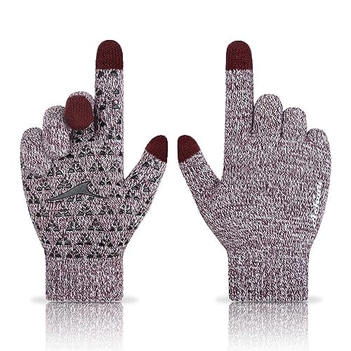 Achiou Winter Gloves for Men & Women - Touch Screen Compatible Warm Running Gloves — White & Burgundy