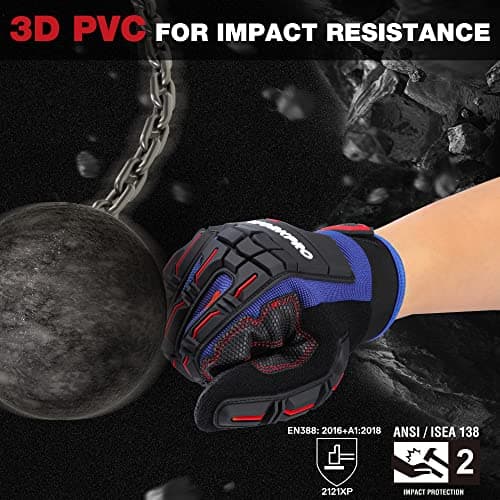 WORKPRO Heavy Duty Men's Impact Protection Gloves, Touch Screen PVC Terry Fabric
