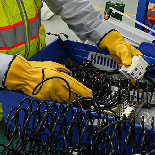 ANDANDA Industrial Leather Safety Gloves with Elastic Wrist Closure