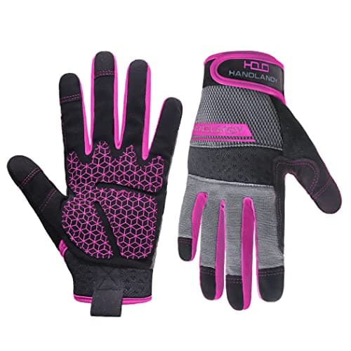 HANDLANDY Women's Touch Screen Safety Work Gloves for Yardwork Gardening — Hot Pink-upgraded