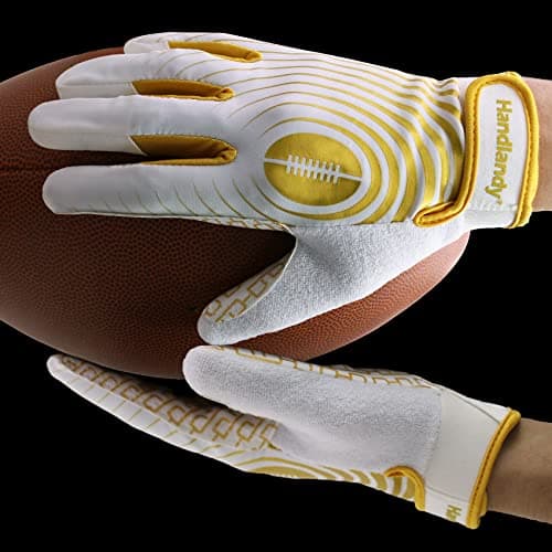 Youth Football Gloves for Kids & Adults in White/Gold