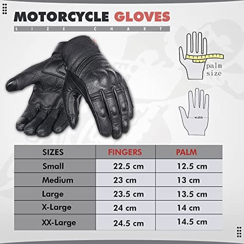 100% Cowhide Leather Motorcycle Gloves for Men, Touchscreen, Breathable, Knuckle Protection