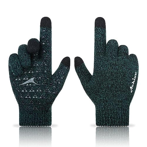 Achiou Winter Gloves for Men & Women - Touch Screen Compatible Warm Running Gloves — Black & Green