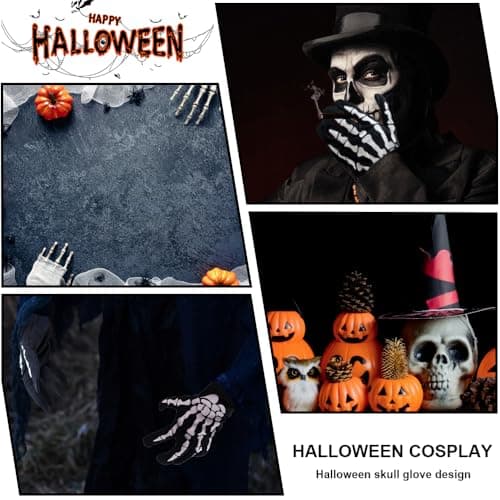 NAIHOD Spooky Skull Black Skeleton Gloves - Halloween Accessories