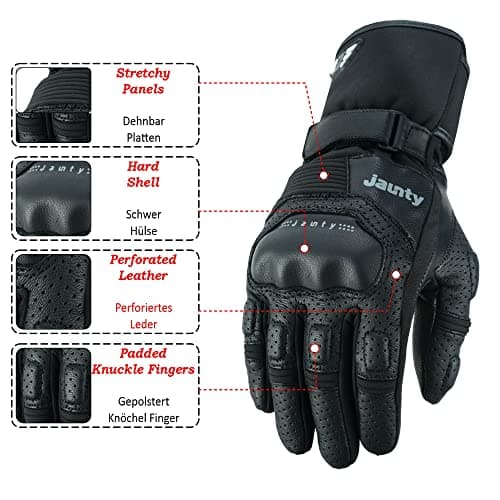 JAUNTY Unisex Summer Leather Racing Gloves, Knuckle Protection, Touchscreen Compatible, Perforated Black FIM Approved