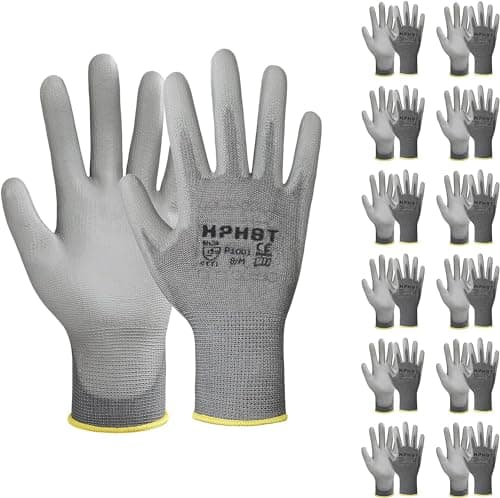 PU Coated Safety Work Gloves, 12 Pairs for Mechanics — Grey