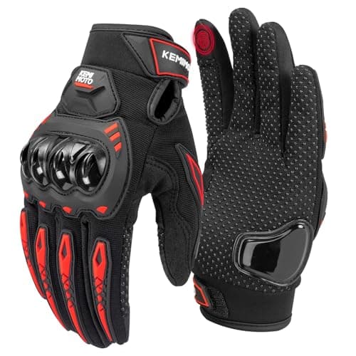 KEMIMOTO Touchscreen Motorcycle Gloves for Men/Women, Anti-Slip Dirt Bike Gloves with Shell — Red
