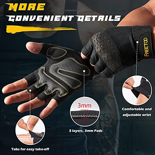 FREETOO Men's Weight Lifting Gloves with Cushion Pads and Silicone Grip