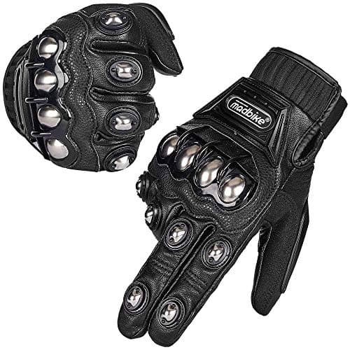 ILM Alloy Steel Touchscreen Motorcycle Racing Glove — (LEATHER) BLACK