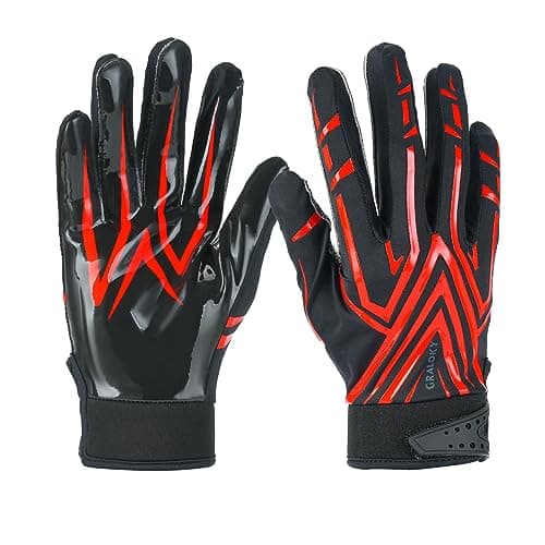 Ultra Sticky Football Gloves Men Women, White Enhanced Performance Tacky Grip — Red