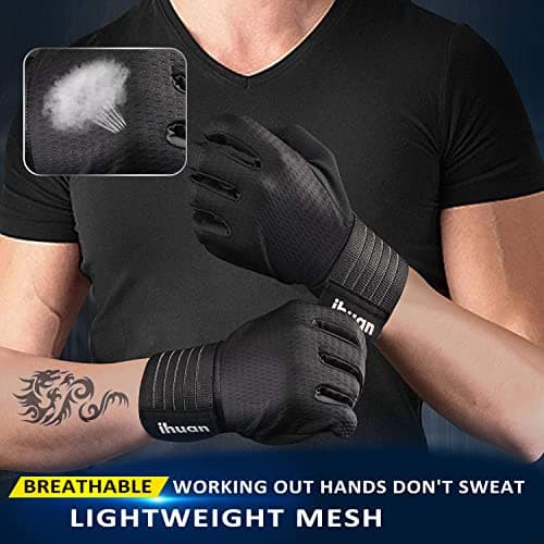 ihuan Full-Finger Workout Gloves for Men: Gym Weight Lifting Gloves for Deadlift