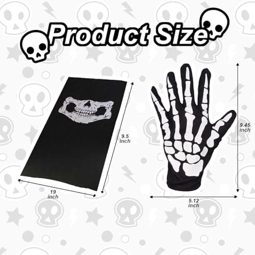 Villorem Full Finger Skeleton Gloves & Skull Mask for Halloween Party
