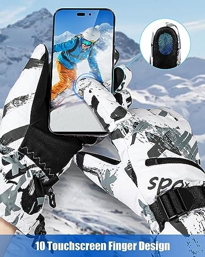 TOBEHIGHER Men's 5-Finger Touchscreen Winter Ski Gloves, Waterproof Snowboarding