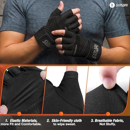 SIMARI Ventilated Workout Gloves with Wrist Support for Men and Women
