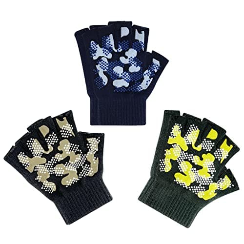 Evridwear Kids' Touchscreen Winter Warm Fingerless Gloves, 3 Pairs — Camo