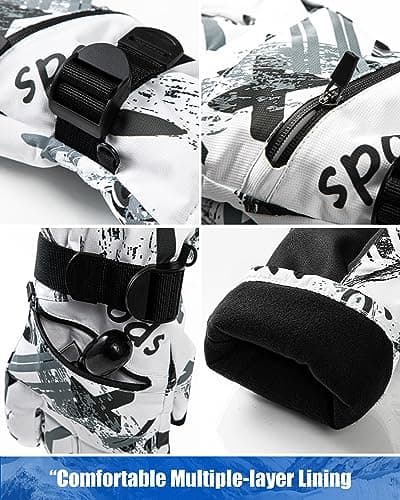 TOBEHIGHER Men's 5-Finger Touchscreen Winter Ski Gloves, Waterproof Snowboarding