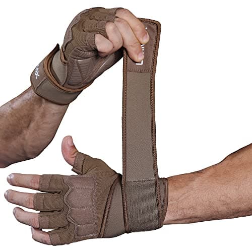Men's Workout Gloves - Gym Weight Lifting Padded With Wrist Support & Silicone Grip — Brown