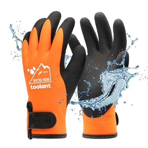 100% Waterproof Gloves for Men and Women, Touchscreen, Thermal Freezer Work Gloves, Blue, X-Large — Orange