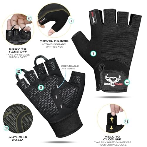 BEAST RAGE Men's Durable Gym Half-Finger Training Gloves Anti-Slip Weight Lifting
