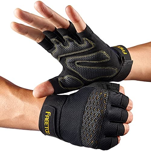 FREETOO Men's Weight Lifting Gloves with Cushion Pads and Silicone Grip