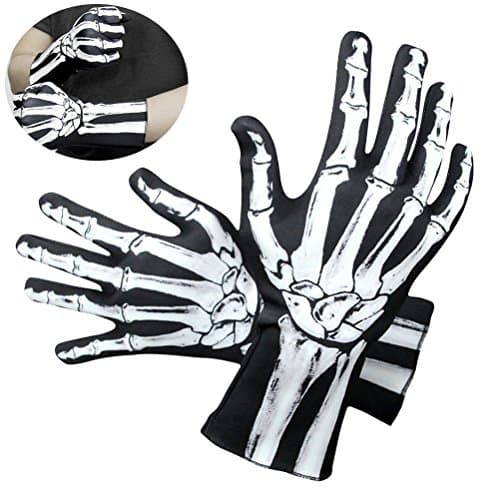 Amosfun Full Finger Halloween Skeleton Gloves Unisex Cosplay Costumes