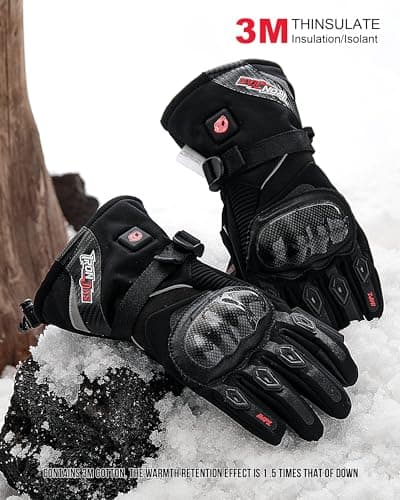 BORLENI Electric Heated Motorcycle Gloves-Waterproof Touchscreen 3000mAh Battery Cold Weather Riding