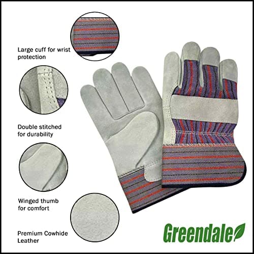 Greendale Leather & Cotton Work Gloves: 3, 6 or 12 Pack - One Size Fits Most